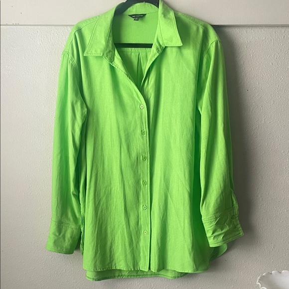 Vintage The Limited linen blend neon green oversized long sleeve button down - Picture 1 of 6